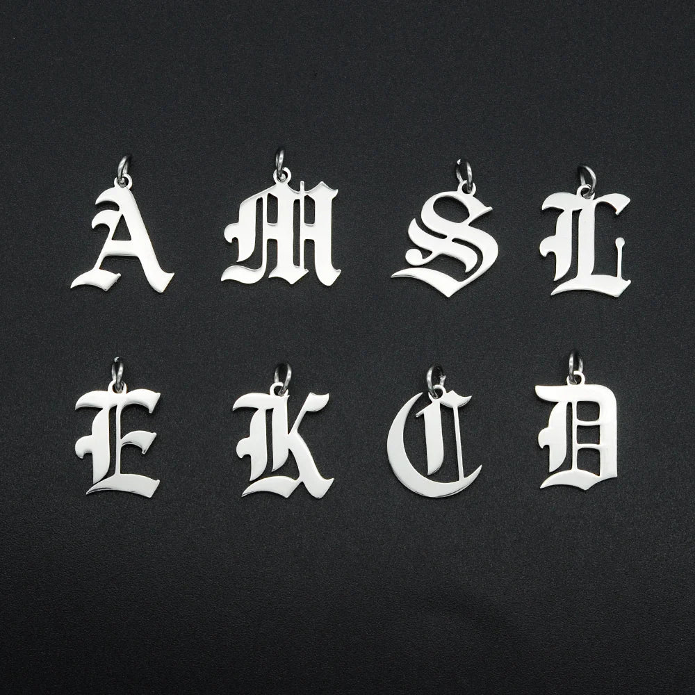 316 Stainless Steel Old English Letter Charms | DIY Alphabet Jewelry Findings for Bra alternate view