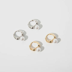 ANENJERY Imitation Pearl Hoop Earrings for Women Round Wedding Party Ear Jewelry Whol alternate view