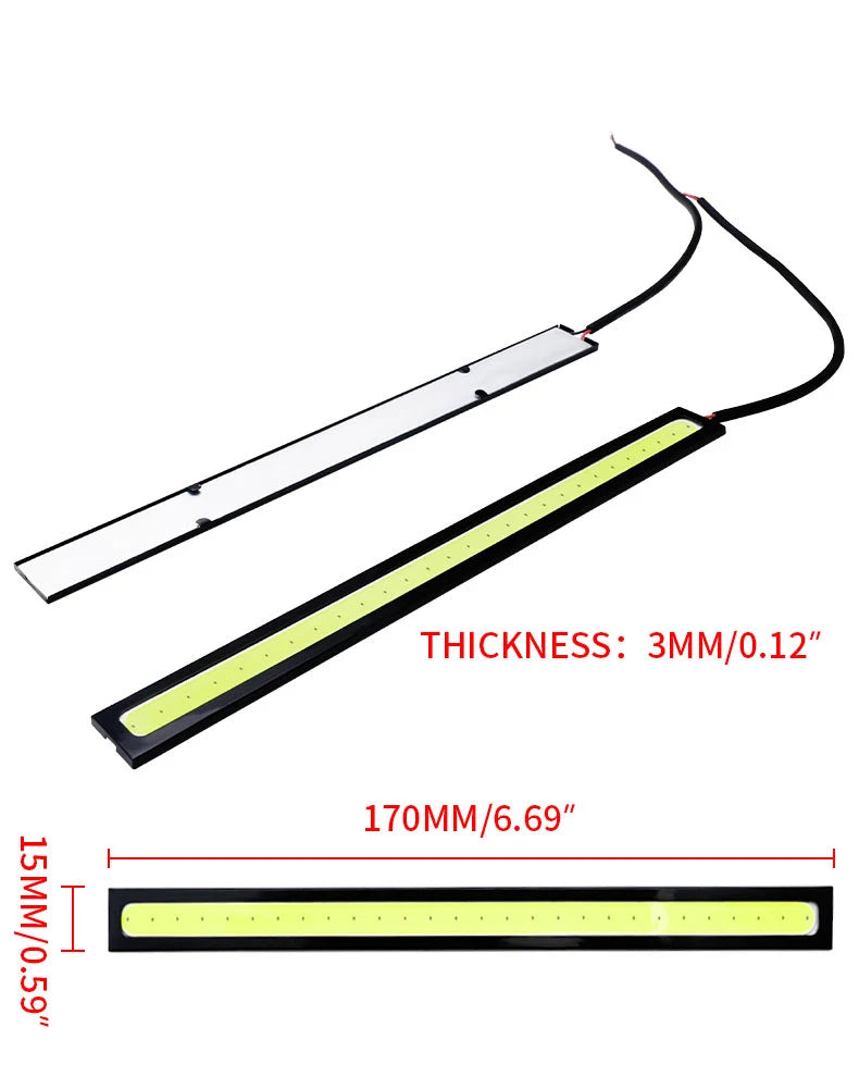 4x Universal Vehicle LED Strip 17CM COB Car DRL Daytime Running Light | Waterproof 12V close-up view