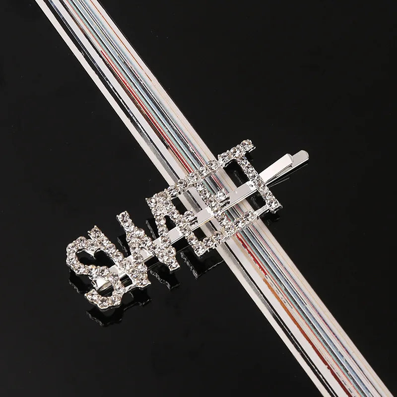 Simple Letter Rhinestone Hairpins Women Hair Clips Pins Barrettes Accessories For W additional angle