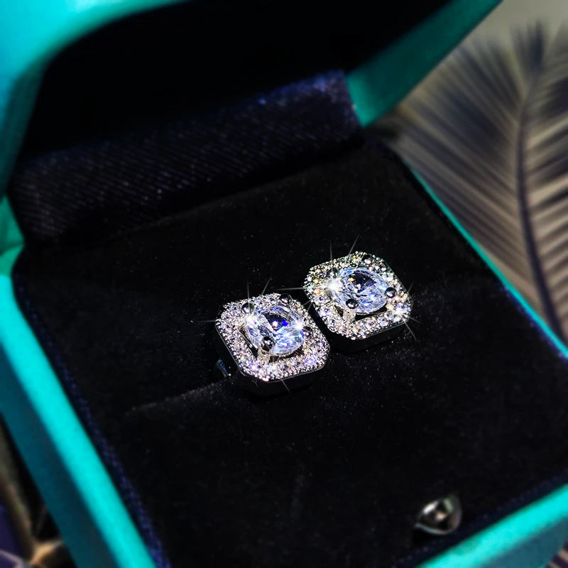 Luxury High Quality White Zircon Earrings 925 Sterling Silver Fashion Jewelry Ladies Par detail view