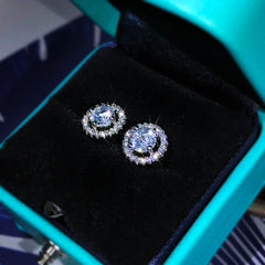 925 Sterling Silver High-End Fashion Jewelry White Zircon Round Earrings Exquisite Dia close-up view