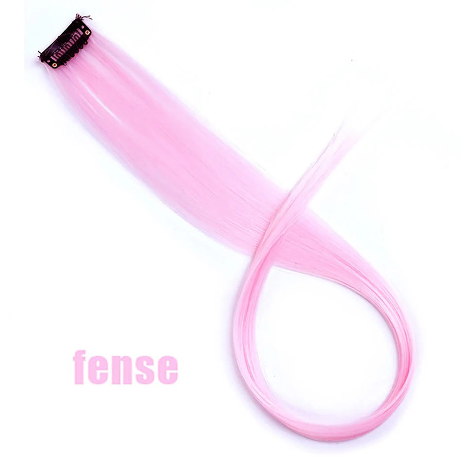 Clip In Rainbow Highlight Hair Extensions | Pink Synthetic Hair Strands close-up view