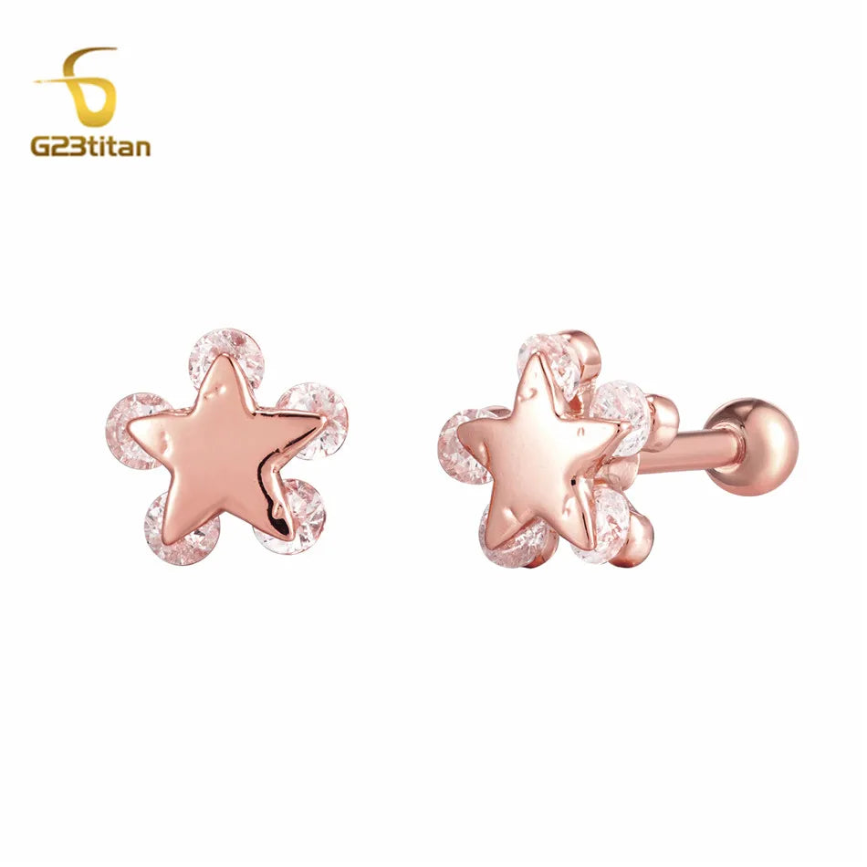 2pc Surgical Steel Ear Cartilage Earlobe Tragus Piercing Ball Bar Rose Gold Color Moon S detail view