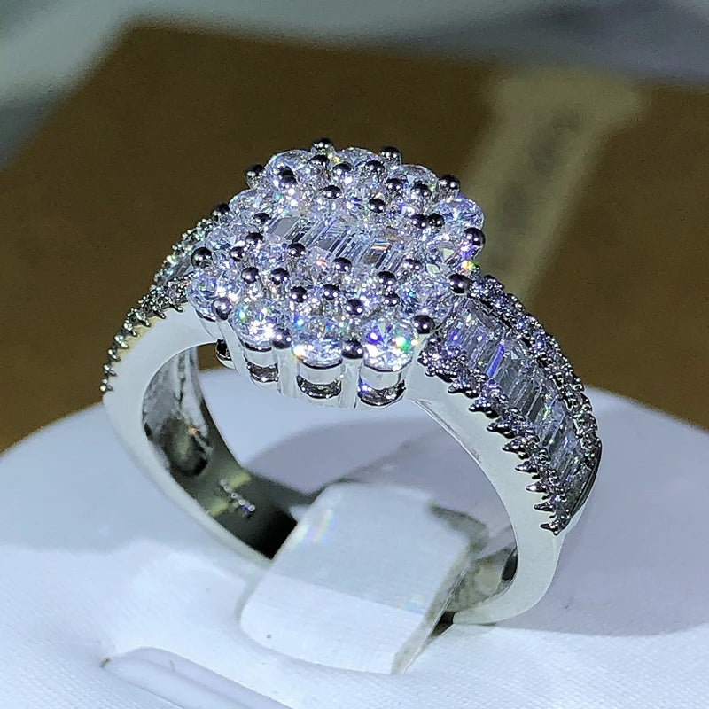 925 Silver High Quality Square White Zircon Ring For Ladies Wedding Engagement Party F close-up view
