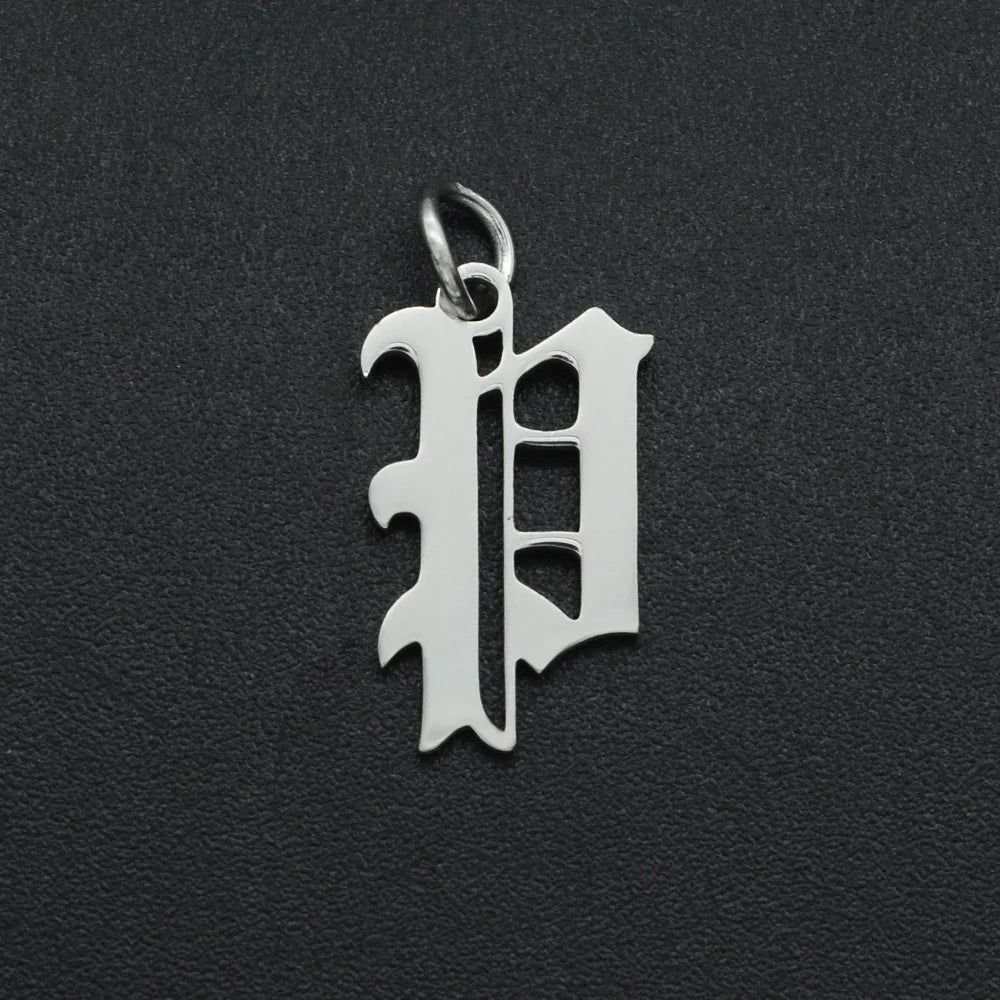 316 Stainless Steel Old English Letter Charms | DIY Alphabet Jewelry Findings for Brac close-up view