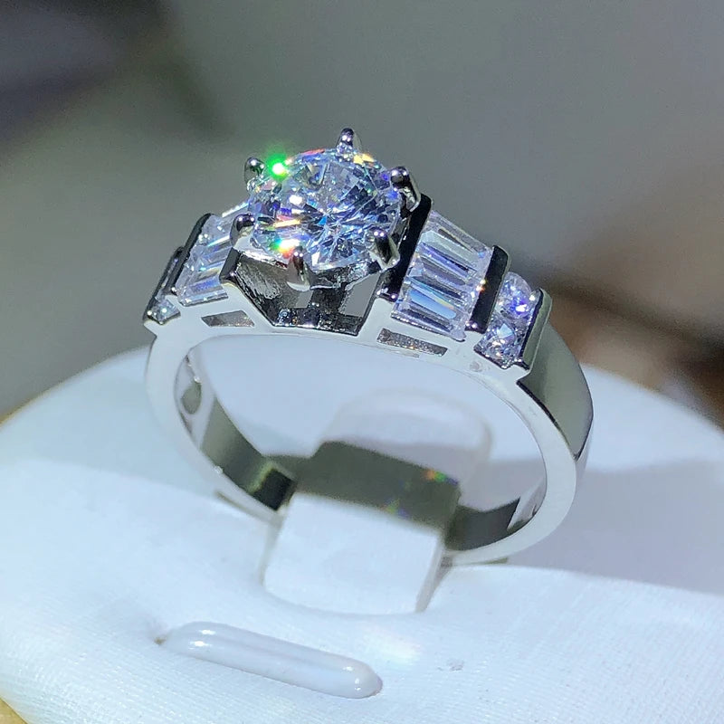 925 Sterling Silver Fashion White Zircon Stone Silver Color Wedding Engagement Rings For detail view