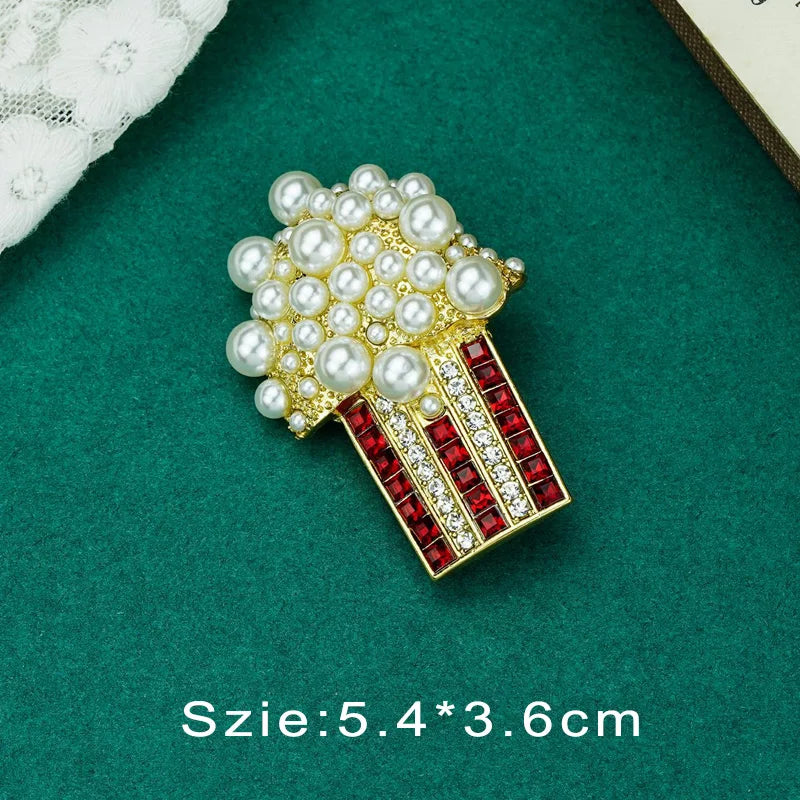 Vintage Palace Plant Flower Baroque Brooch Red Enamel Pearl Brooch Pin Woman Party Accessories