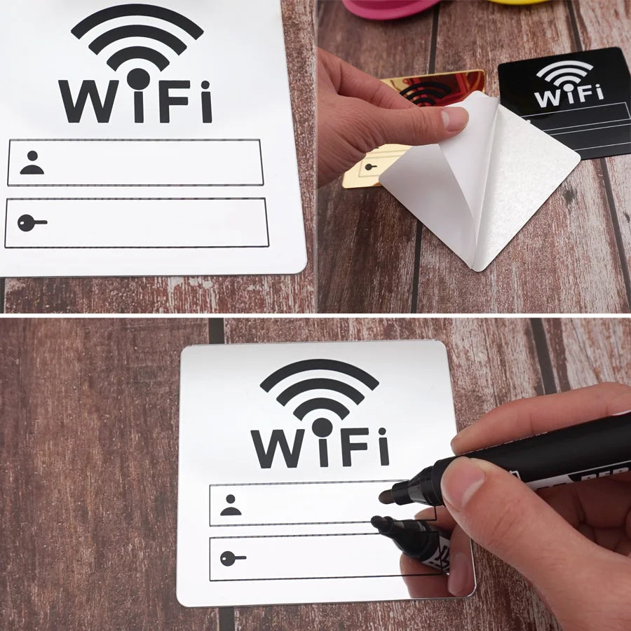 Acrylic Mirror WiFi Sign Sticker | Handwrite Account & Password Notice Board detail view