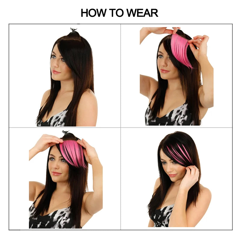 Colorful Clip In Bangs Hair Extensions | High Temperature Fiber Hair Pieces for Women close-up view