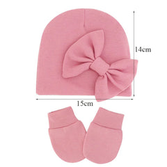 Newborn Baby Girl Hat and Gloves Set | Cotton Beanie for Infant Toddler alternate view