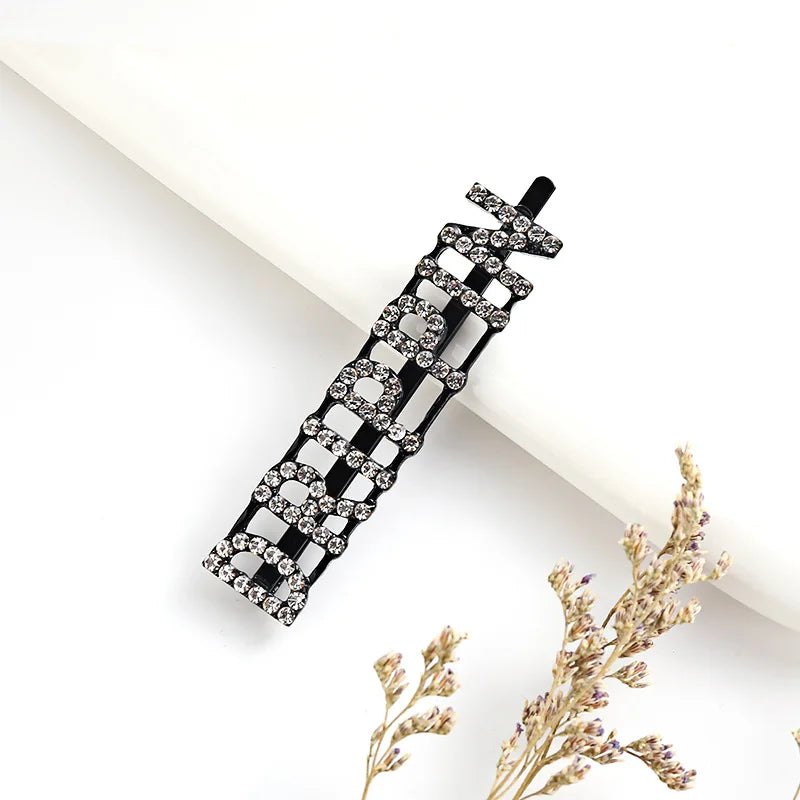 Simple Letter Rhinestone Hairpins Women Hair Clips Pins Barrettes Accessories For Wome close-up view