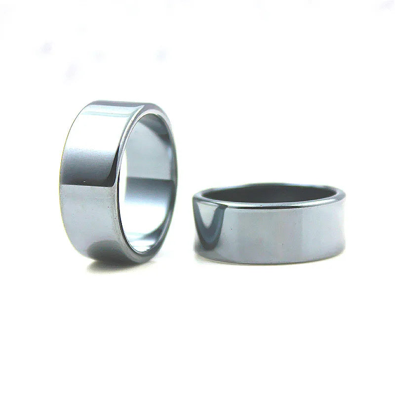 Flat Hematite Ring 10mm Wide (1pcs) Male and Female Fashion 5A Quality Jewelry Black lifestyle view