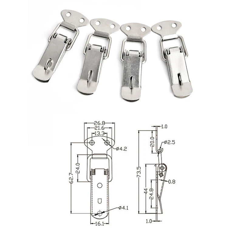 4PC NAIERDI-J105 Cabinet Box Locks Spring Loaded Latch Catch Toggle 27*63 Iron Hasps alternate view