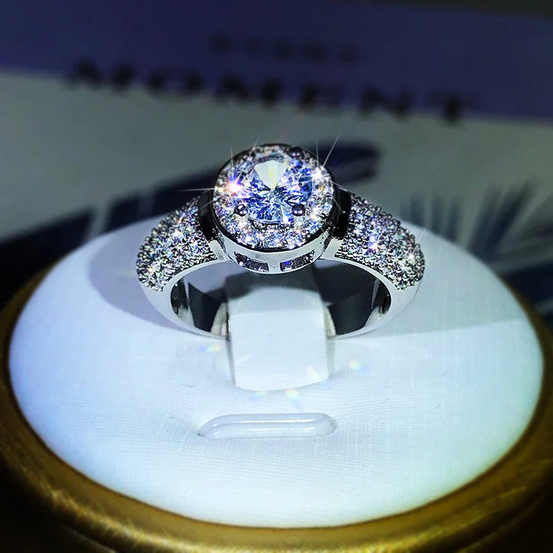 925 Silver Classic Gypsophila Inlaid With Large Zircon White Crystal Ring For Women P lifestyle view