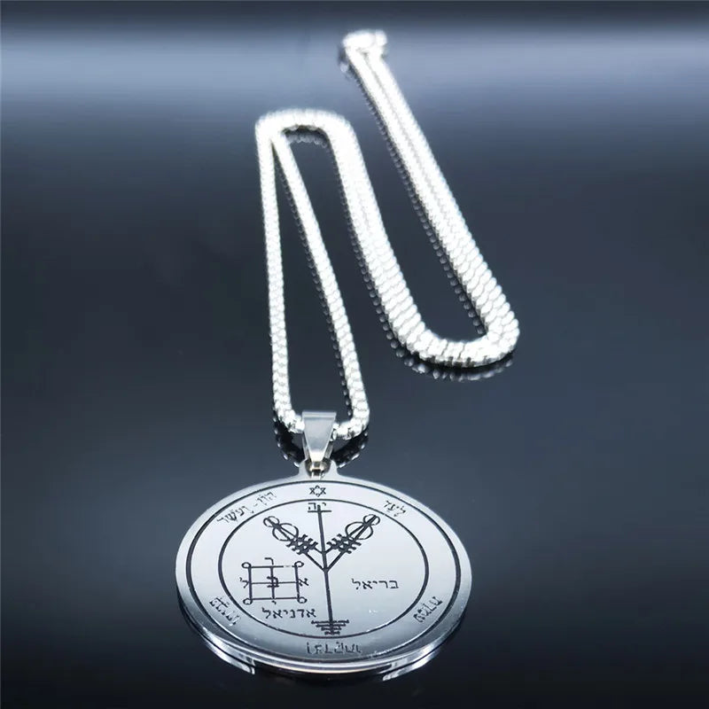 Fourth Pentacle of Jupiter Key of Solomon Stainless Steel Pendant Necklace Men Seals of detail view