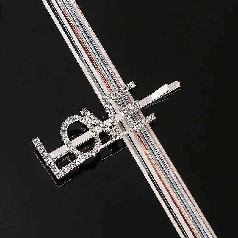 Simple Letter Rhinestone Hairpins Women Hair Clips Pins Barrettes Accessories For W additional angle