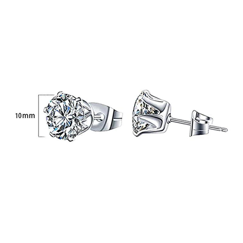 Huitan Minimalist Crystal Cubic Zirconia Stud Earrings | 6 Claws Unisex Fashion Jew additional angle