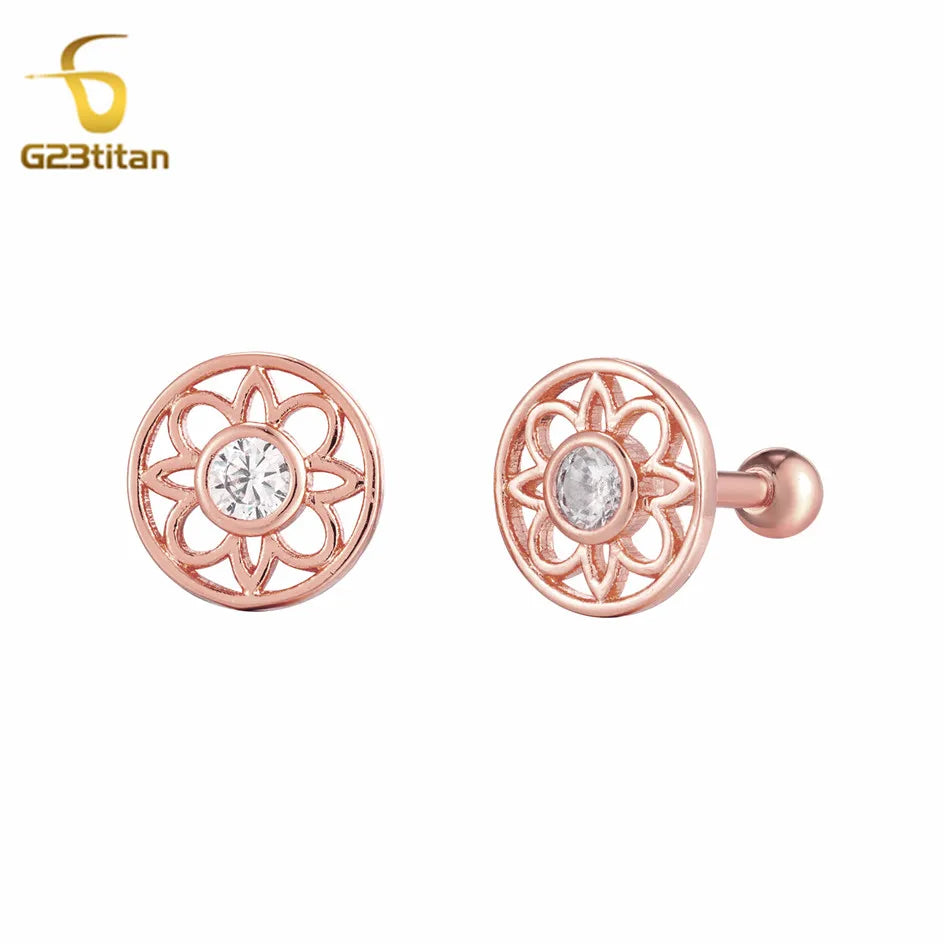 2pc Surgical Steel Ear Cartilage Earlobe Tragus Piercing Ball Bar Rose Gold Color Moo lifestyle view