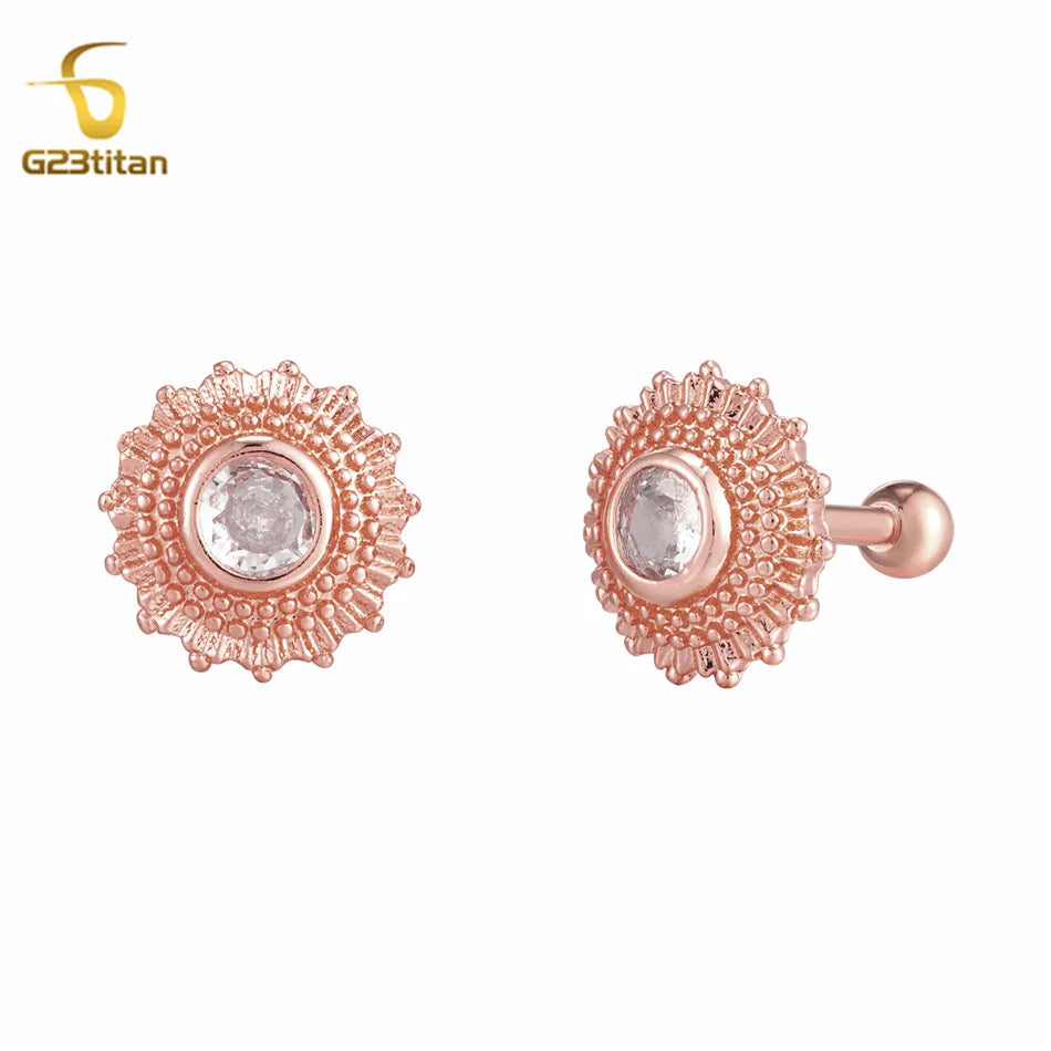 2pc Surgical Steel Ear Cartilage Earlobe Tragus Piercing Ball Bar Rose Gold Color Moon S detail view