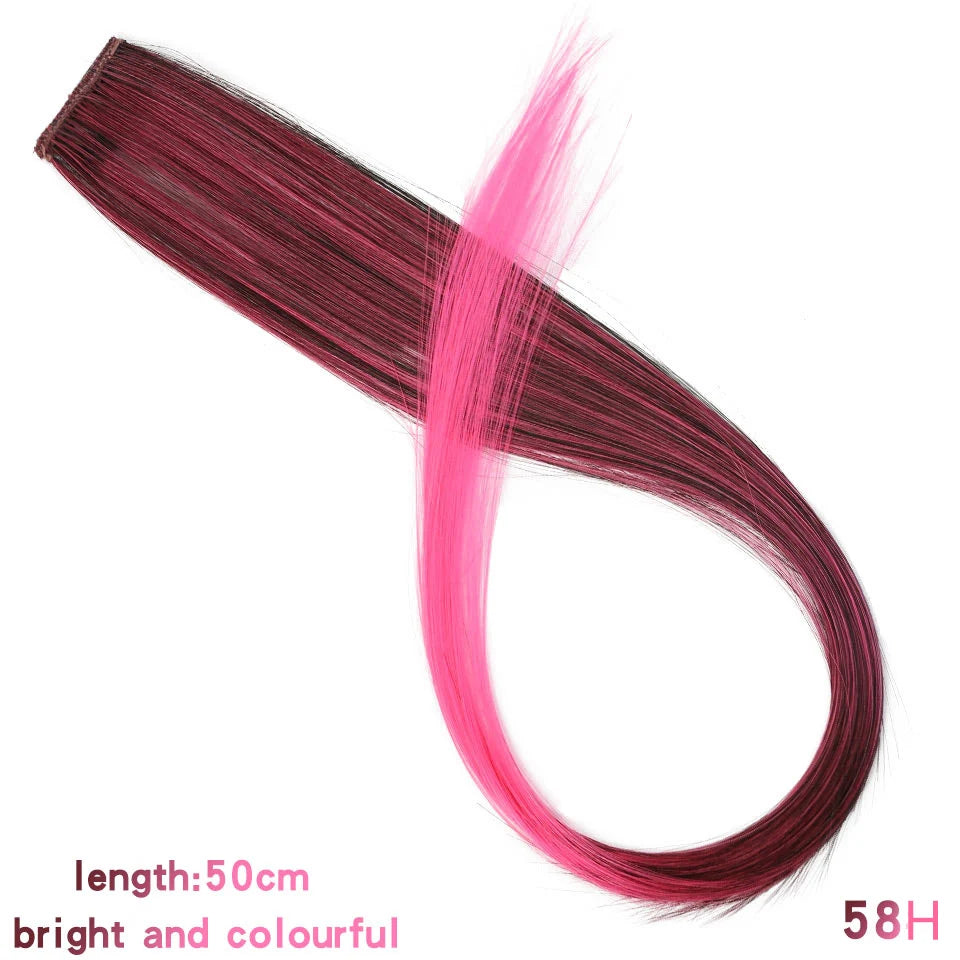 Clip In Rainbow Highlight Hair Extensions | Pink Synthetic Hair Strands detail view