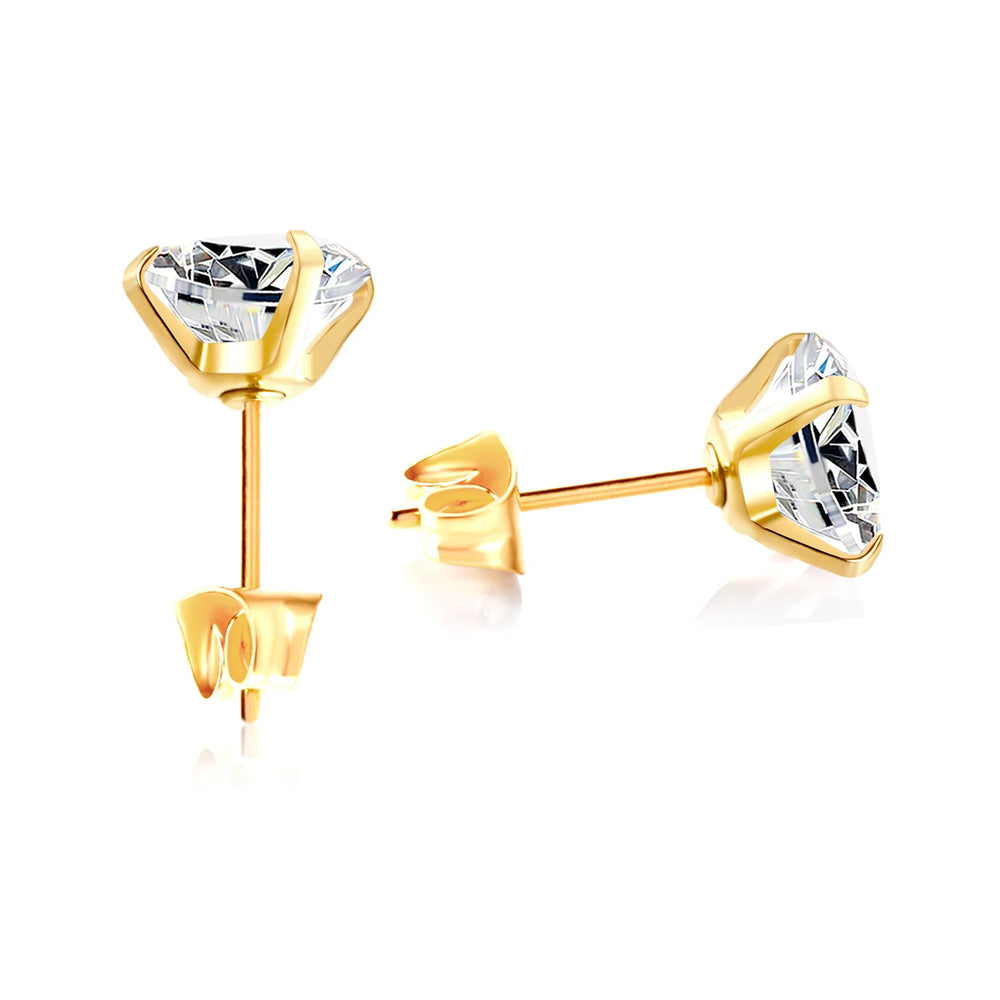 Crystal Round Stud Earrings for Men | Surgical Steel Screw Back Earrings detail view