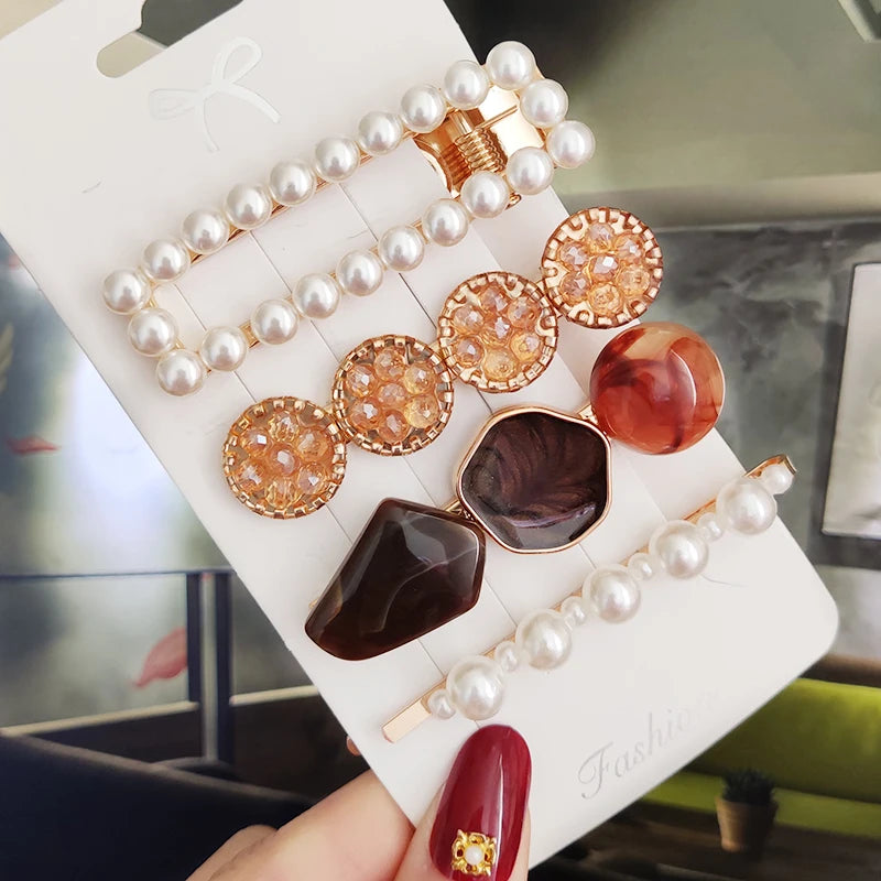 3/4pcs Set Pearl Hair Clip For Women Korean Hairpins Geometric Crystal Hair Barrettes Girl Hairgrip Hair Accessories