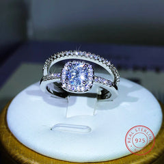 New Small Couple Ring 925 Sterling Silver Popular Fashion Four-Claw Zircon Ring Two-Piece For Ladies