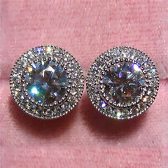 Huitan Delicate Small Round Stud Earrings Women with Shiny Cubic Zirconia Simple Versa close-up view