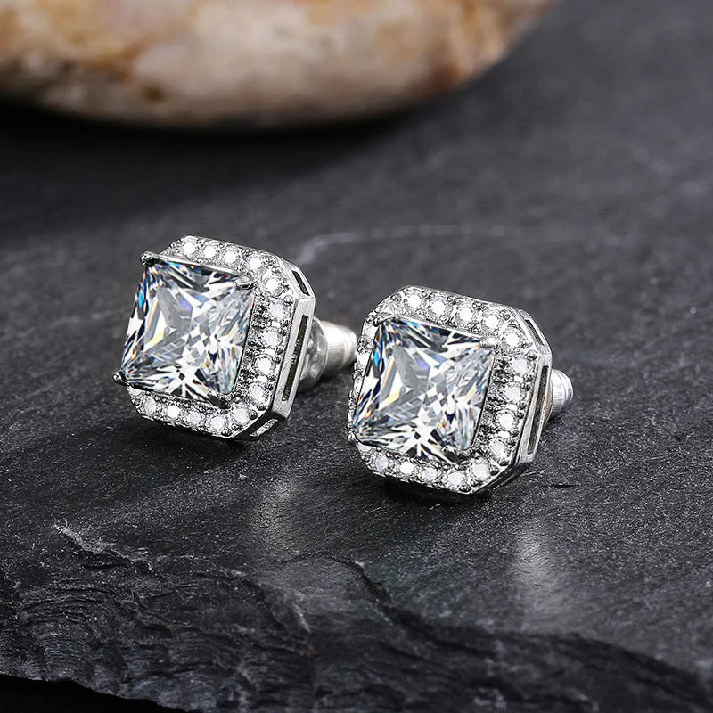 Huitan Rectangle/Square Green Cubic Zircon Stud Earrings Women Elegant Party Access additional angle