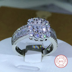 925 Silver High Quality Square White Zircon Ring For Ladies Wedding Engagement Party Fashion Jewelry