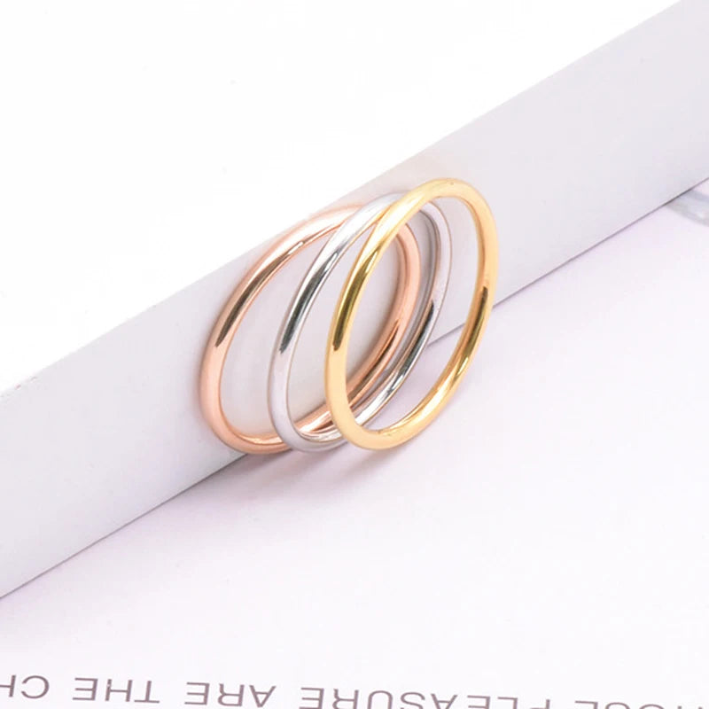 316 Stainless Steel Rounded Thin Rings Women Girls Small Circle Ring Jewelry 1.5mm Rose Gold Silver Color Size 4 5 6 7 8 9 10 11