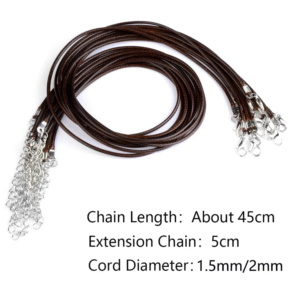 20Pcs/lot 45+5cm Leather String Cord Wax Braided 1.5/2mm Rope Adjustable Chain Lobster Clasp Necklaces Pendant Jewelry Findings