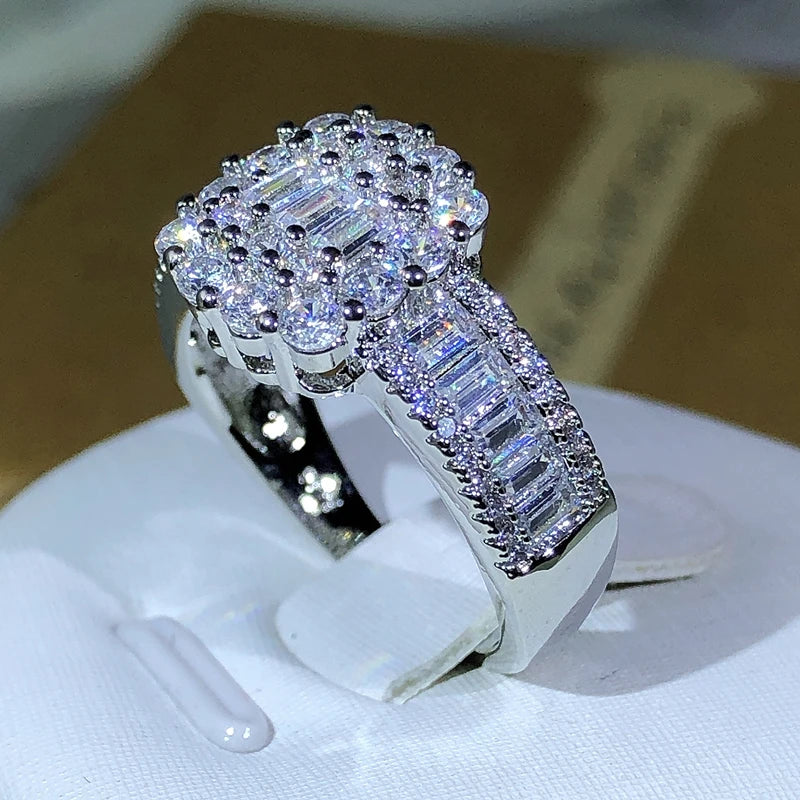 925 Silver High Quality Square White Zircon Ring For Ladies Wedding Engagement Party lifestyle view