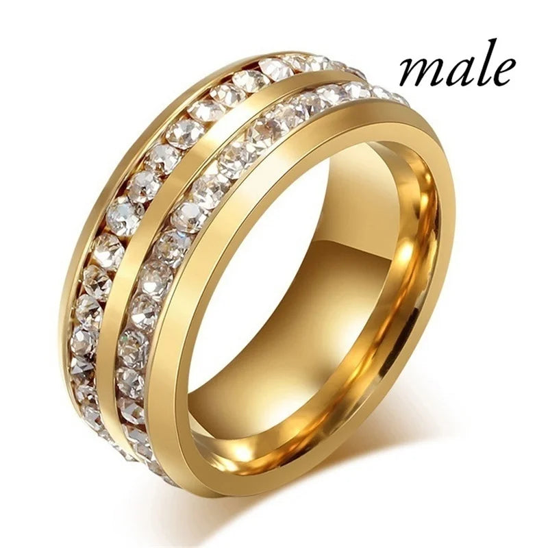 Fashion Couple Rings Women Marquise Cut Crystal CZ Ring Men's Two Rows CZ Stone Stain alternate view