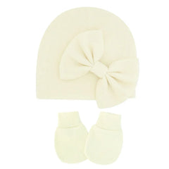 Newborn Baby Girl Hat and Gloves Set | Cotton Beanie for Infant Toddler close-up view