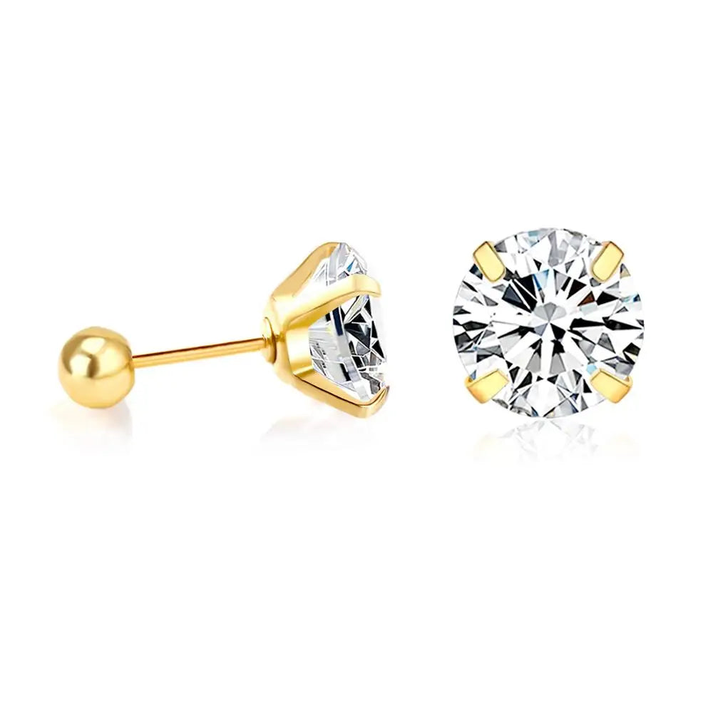 Crystal Round Stud Earrings for Men | Surgical Steel Screw Back Earrings additional angle