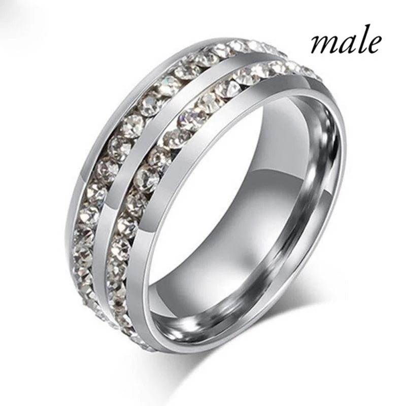 Fashion Couple Rings Women Marquise Cut Crystal CZ Ring Men's Two Rows CZ Stone Stainl close-up view