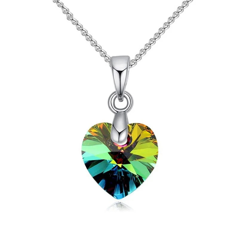Heart Necklaces Pendant Crystals for Women Girls Gift Silver Chain Girl Jewelry close-up view