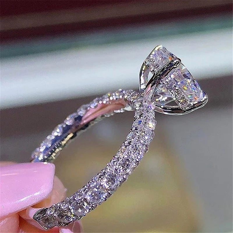 Romantic Vow Sincere Commitment Engagement Rings Exquisite White Drill Fashion Rings Women Wedding Trendy Jewelry Best Gifts