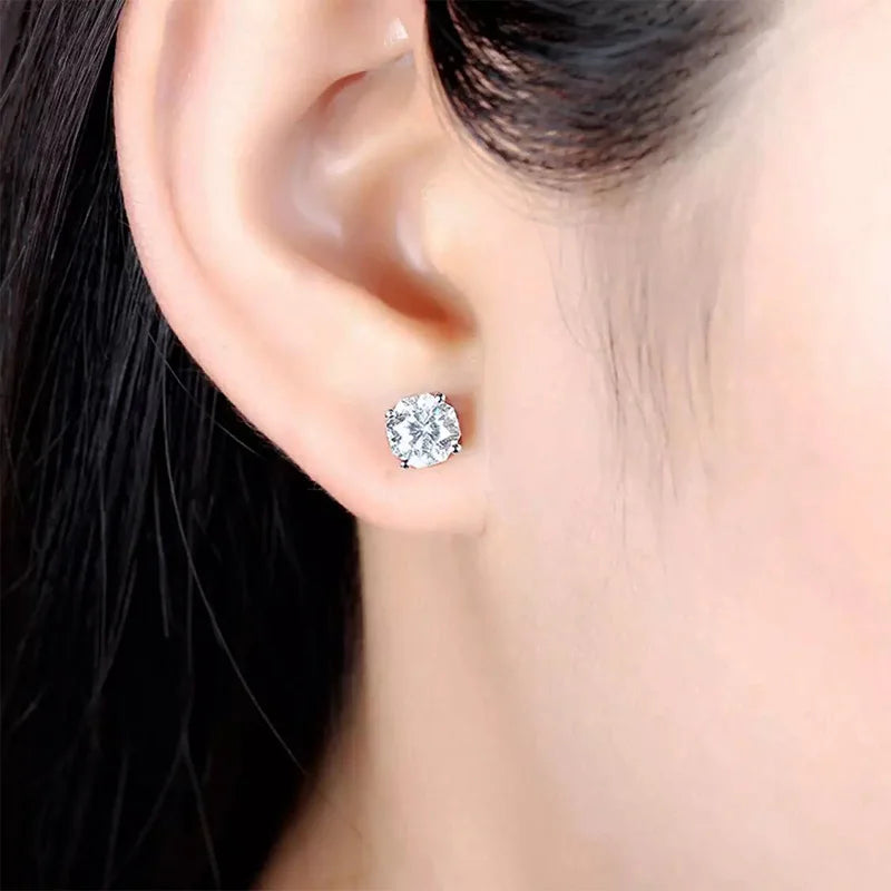 Huitan Round Cubic Zirconia Crystal Stud Earrings Women/Men Daily Wear Accessories Si lifestyle view