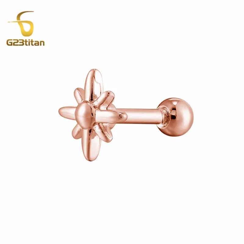 2PC Surgical Steel Cartilage Earring Helix Daith Conch Tragus Piecring Ring Zircon Flowe detail view