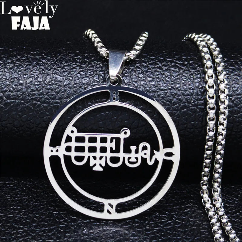 Stainless Steel Demon Seal Chain Necklace for Men Women Silver Color Satan BUNE Necklaces Jewery col