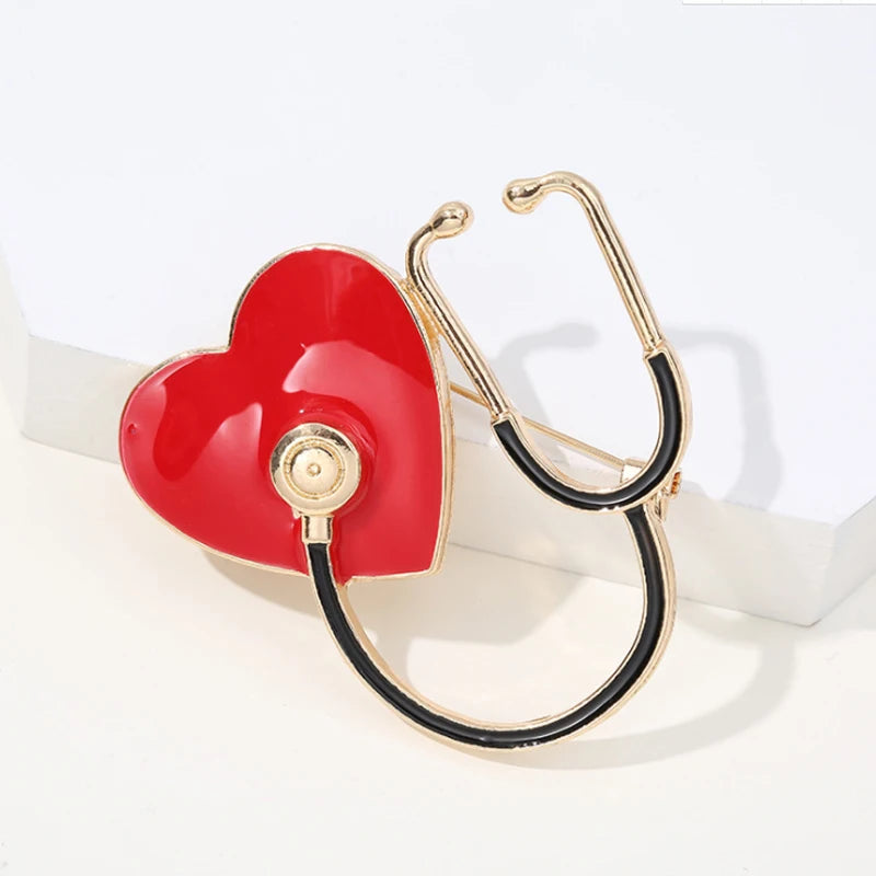 New Medical Medicine Brooch Pin Stethoscope Electrocardiogram Microscope Heart Shaped Pin Nurse Doctor Backpack Lapel Jewelry