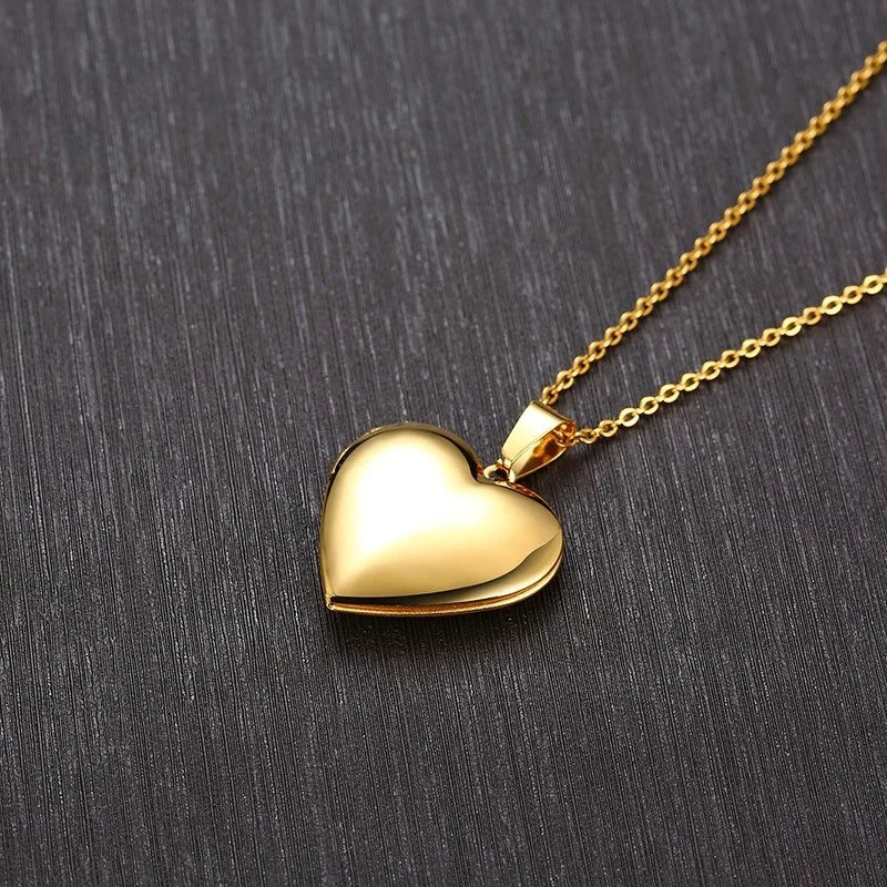 Delicate Floral Oval Heart Locket Pendant Necklaces for Women,Stainless Steel Photo additional angle