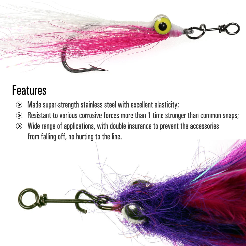 ICERIO 50PCS Stainless Steel Fly Twist Clips Quick Lock Snap Spring Clamp Buckle Swimbait Lure Fishing Connector