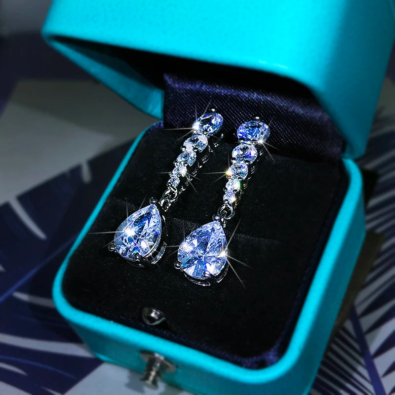 925 Sterling Silver Wild Korean Temperament Simple Atmosphere Flashing Zircon Earrings close-up view