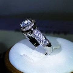 925 Silver Classic Gypsophila Inlaid With Large Zircon White Crystal Ring For Women Pa close-up view