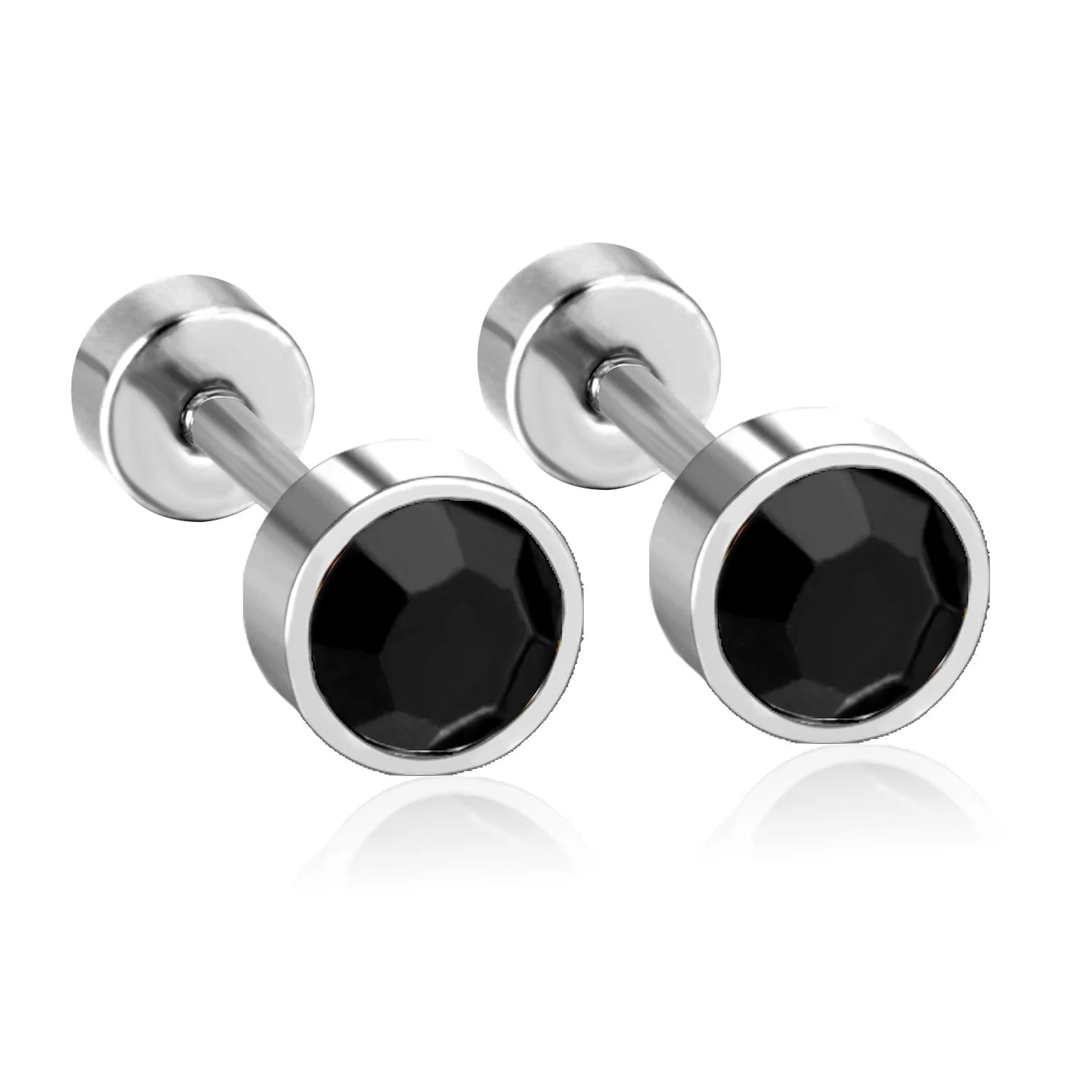 Black Crystal Screw Back Stud Earrings | Stainless Steel Fashion Jewelry for Women alternate view