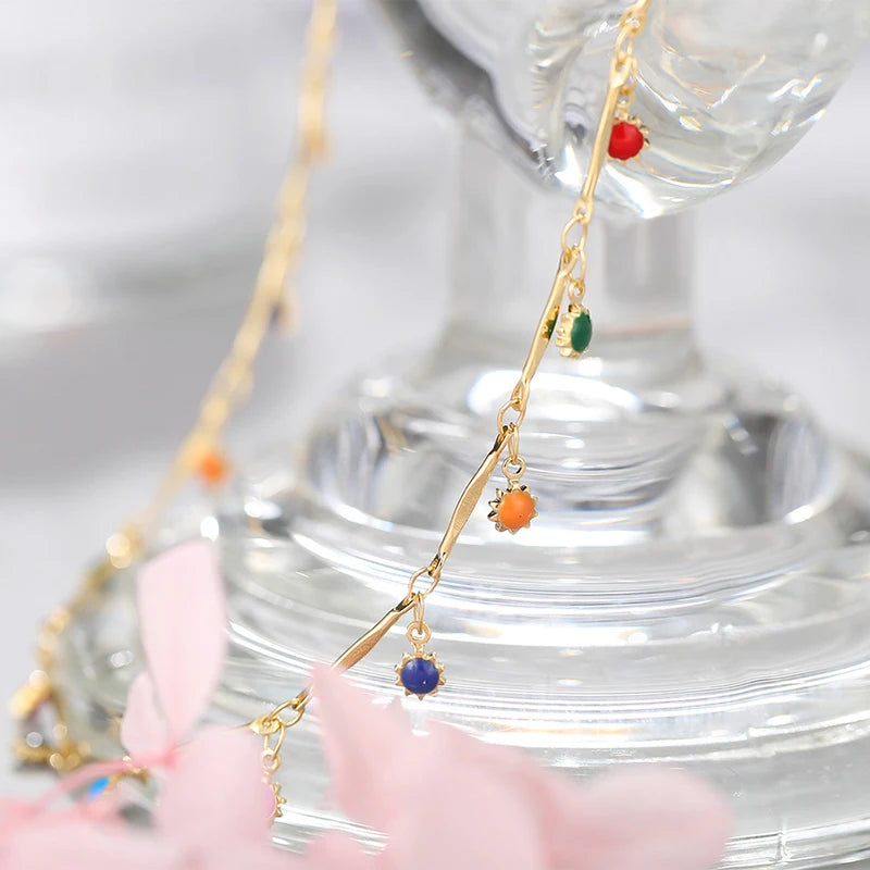 Fashion Simple Candy Color Tassel Necklace for Women Aesthetic All-match Pendant Jewe lifestyle view